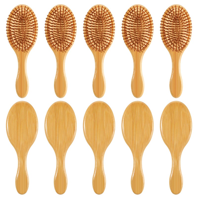 Wanmu 10 Pcs Bamboo Hair Brush, Bulk Natural Wooden Paddle Brush Round-tipped Bamboo Bristles Lightweight Massage Scalp Hair Combs for Women Men and Children, Stimulates Scalp for Hairs Growth - Image 3